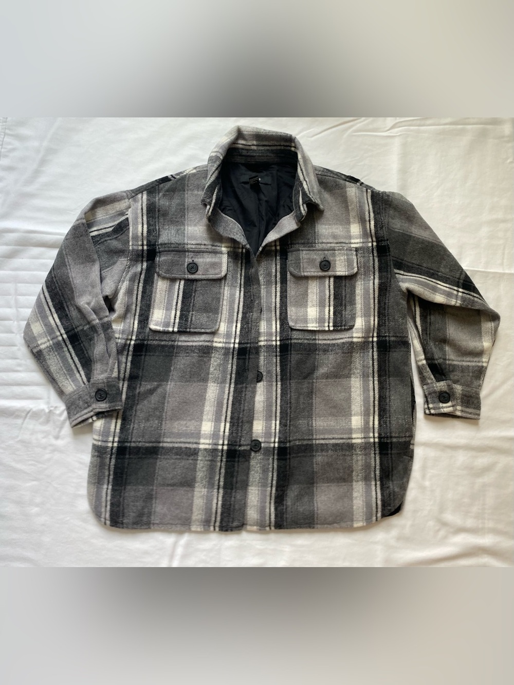 Forever 21 Black & Gray Plaid Wool-Blend Shacket